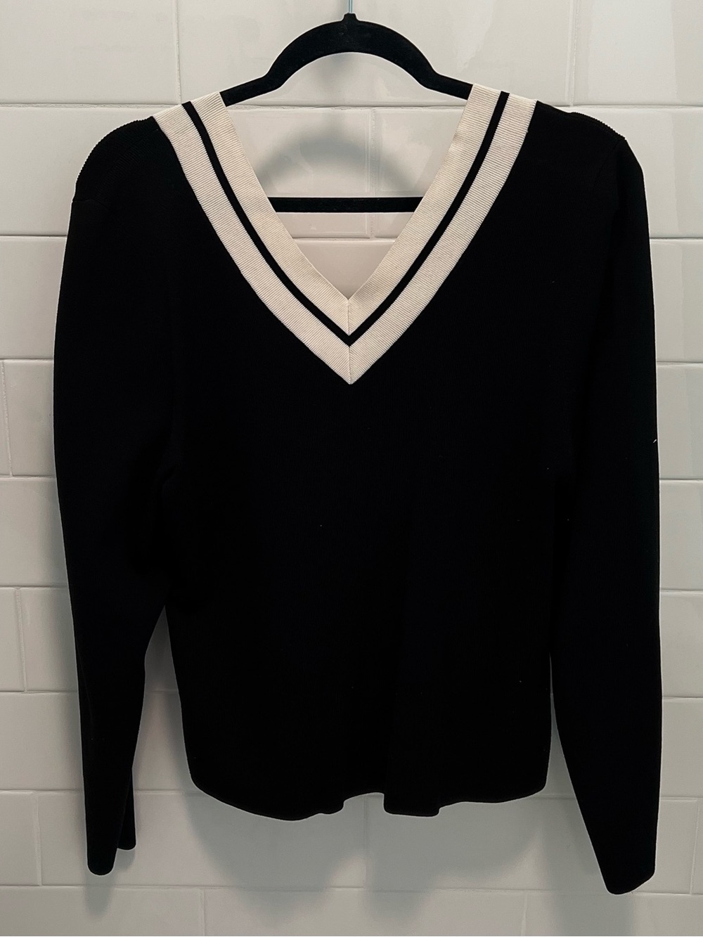 Express Black V-Neck Sweater with Cream Trim